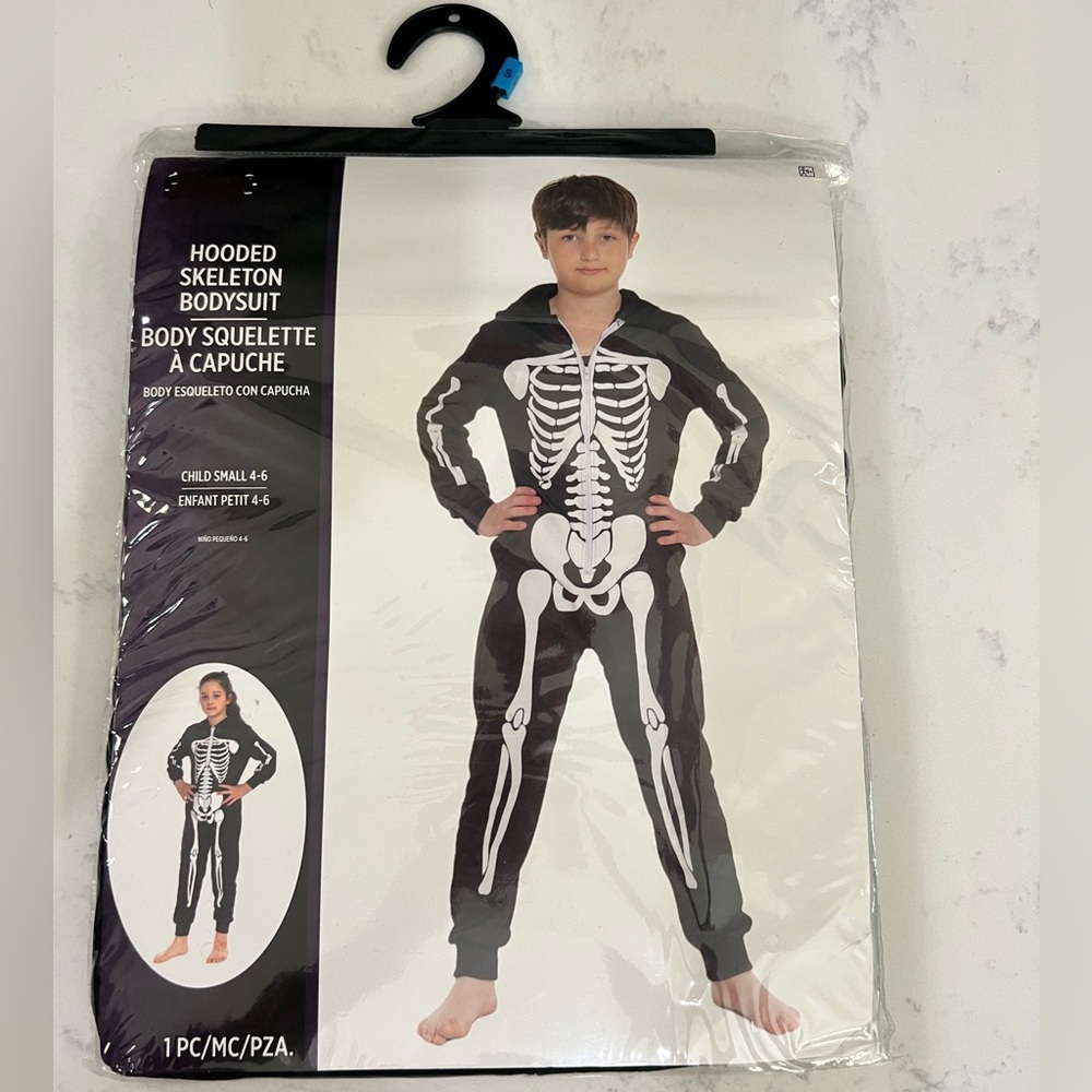 Black Skeleton Hooded Bodysuit Costume For Kids